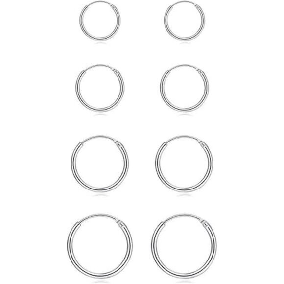 Silver Hoop Earrings- Cartilage Earring Small Hoop Earrings for Women Men Girls - Picture 7 of 7